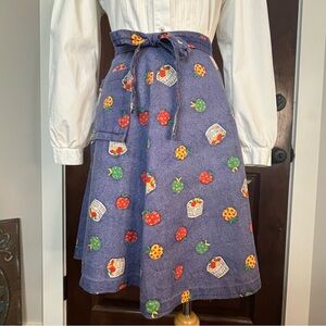 Blue Wrap A-Line Skirt with Fruit Print